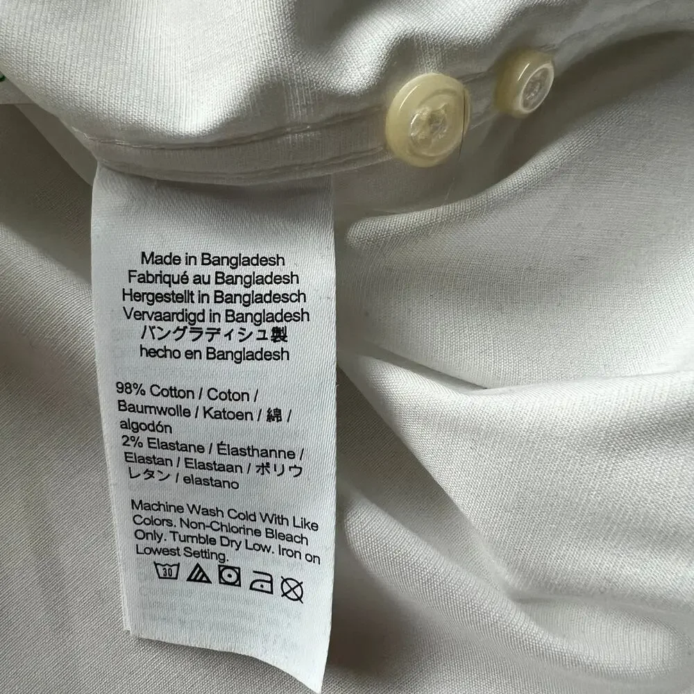 J Crew Bowery Wrinkle Free Dress Shirt With Button Down Collar Large White FLAW